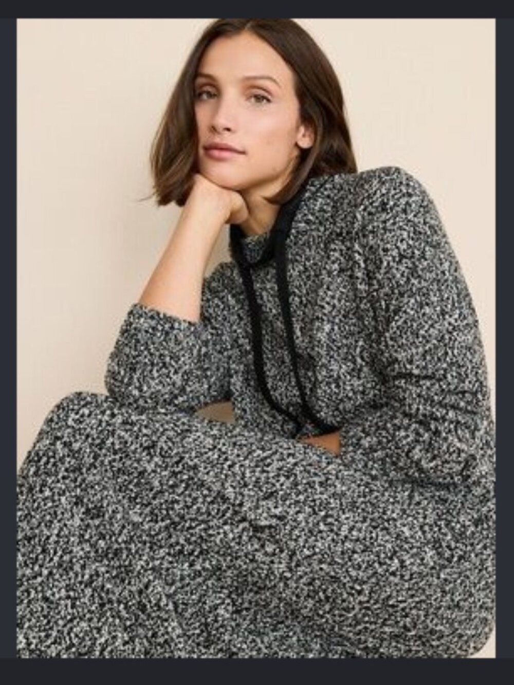 Lou & Grey Petites Marled Knit Cowl Neck Midi Sweater Dress Black White XSP Chic